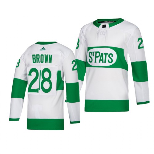 Maple Toronto Maple Leafs #28 Connor Brown adidas White 2019 St. Patrick's Day Authentic Player Stitched Jersey Men's
