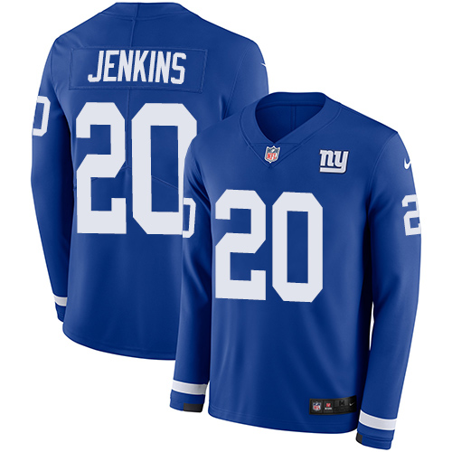 New York Giants #20 Janoris Jenkins Royal Blue Team Color Men's Stitched Limited Therma Long Sleeve Jersey Men's