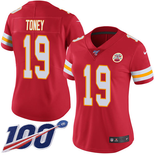 Chiefs #19 Kadarius Toney Red Team Color Women's Stitched 100th Season Vapor Limited Jersey