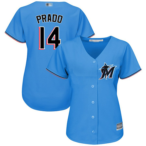 Miami Marlins #14 Martin Prado Blue Alternate Women's Stitched Jersey Womens