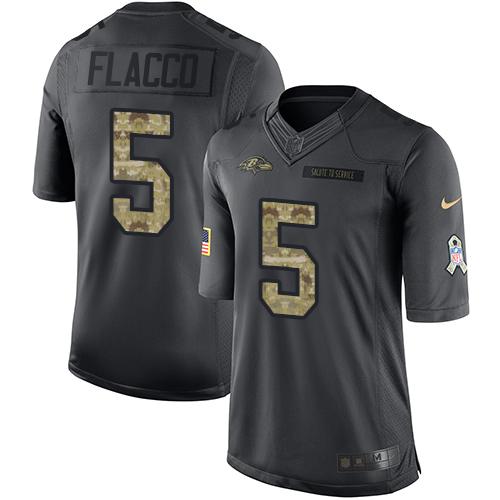 Baltimore Ravens #5 Joe Flacco Black Youth Stitched Limited 2016 Salute to Service Jersey Youth