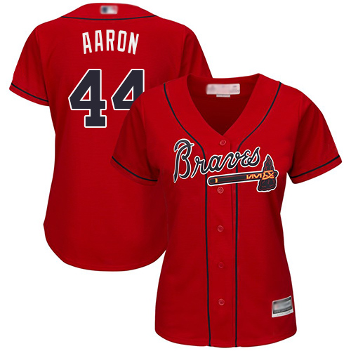 Atlanta Braves #44 Hank Aaron Red Alternate Women's Stitched Jersey Womens
