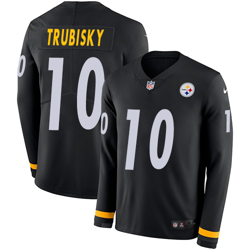 Steelers #10 Mitchell Trubisky Black Team Color Youth Stitched Limited Therma Long Sleeve Jersey