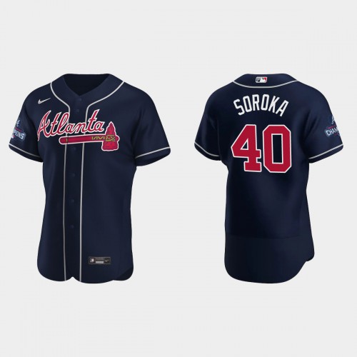 Atlanta Atlanta Braves #40 Mike Soroka Men's 2021 World Series Champions Patch Authentic Player Jersey - Navy Men's