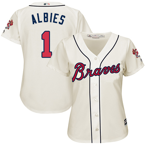 Atlanta Braves #1 Ozzie Albies Cream Alternate Women's Stitched Jersey Womens