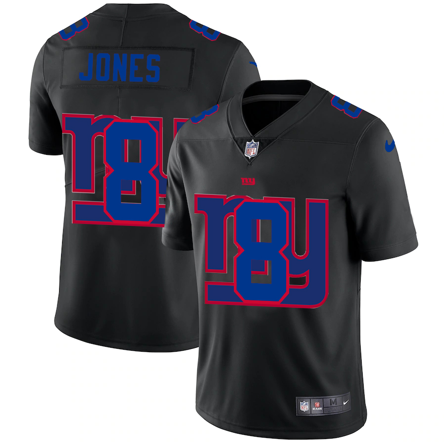 New York Giants #8 Daniel Jones Men's Team Logo Dual Overlap Limited Jersey Black