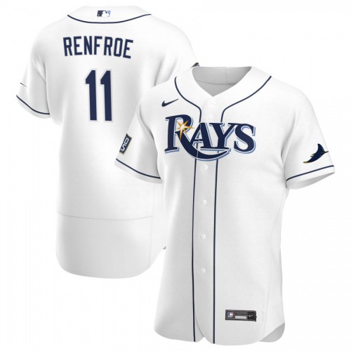Tampa Bay Tampa Bay Rays #11 Hunter Renfroe Men's White Home 2020 World Series Bound Authentic Player Jersey Men's
