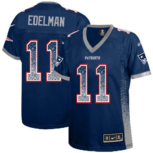 Patriots #11 Julian Edelman Navy Blue Team Color Women's Stitched Elite Drift Fashion Jersey