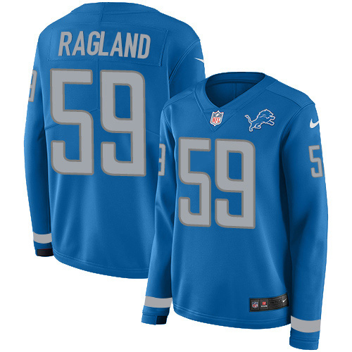 Detroit Lions #59 Reggie Ragland Blue Team Color Women's Stitched Limited Therma Long Sleeve Jersey Womens
