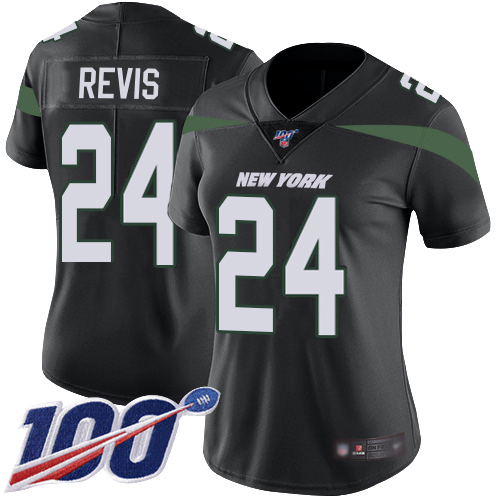 Jets #24 Darrelle Revis Black Alternate Women's Stitched 100th Season Vapor Limited Jersey