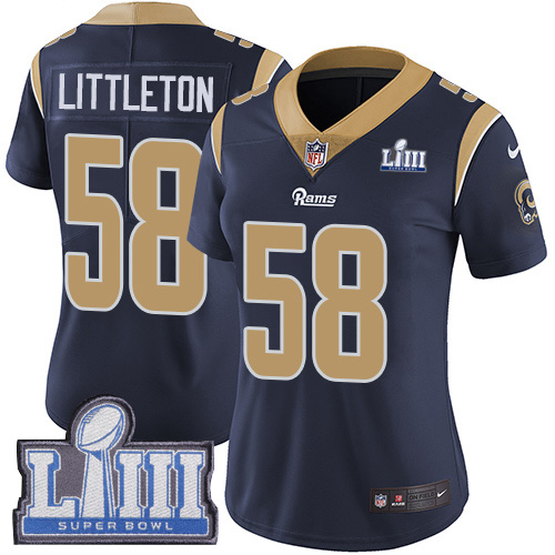 Los Angeles Rams #58 Cory Littleton Navy Blue Team Color Super Bowl LIII Bound Women's Stitched Vapor Untouchable Limited Jersey Womens