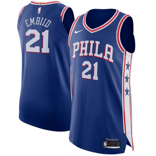 Philadelphia 76ers #21 Joel Embiid Blue Authentic Icon Edition Jersey Mens