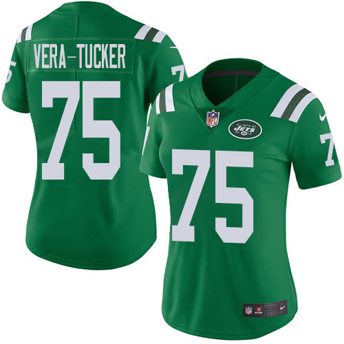 New York Jets #75 Alijah Vera-Tucker Green Women's Stitched Limited Rush Jersey Womens
