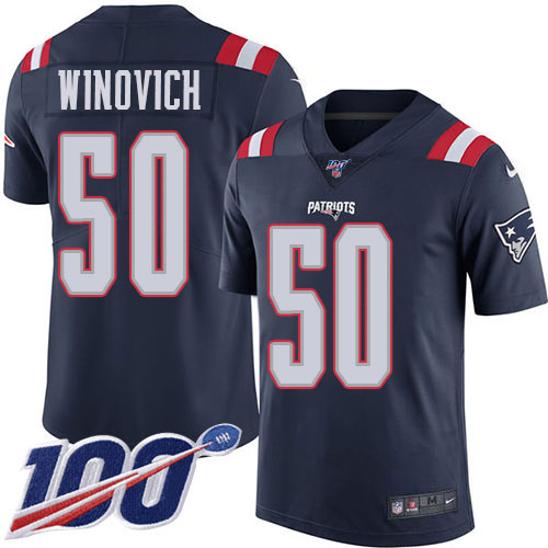 New England Patriots #50 Chase Winovich Navy Blue Youth Stitched Limited Rush 100th Season Jersey Youth