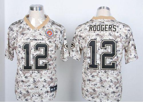 Packers #12 Aaron Rodgers Camo USMC Men's Stitched Elite Jersey