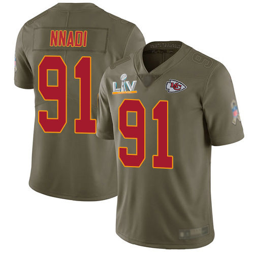 Kansas City Chiefs #91 Derrick Nnadi Olive Men's Super Bowl LV Bound Stitched Limited 2017 Salute To Service Jersey Men's