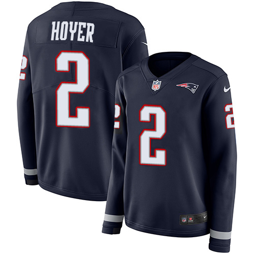 New England Patriots #2 Brian Hoyer Navy Blue Team Color Women's Stitched Limited Therma Long Sleeve Jersey Womens