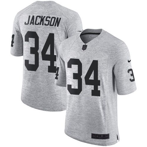 Raiders #34 Bo Jackson Gray Men's Stitched Limited Gridiron Gray II Jersey