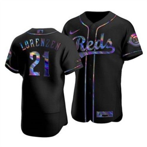 Cincinnati Cincinnati Reds #21 Michael Lorenzen Men's Iridescent Holographic Collection Jersey - Black Men's