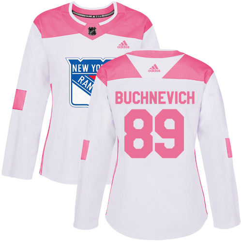 Adidas New York Rangers #89 Pavel Buchnevich White/Pink Authentic Fashion Women's Stitched Jersey Womens