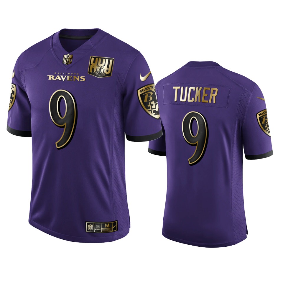 Baltimore Ravens #9 Justin Tucker Men's Purple Team 25th Season Golden Limited Jersey