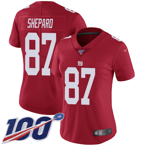 New York Giants #87 Sterling Shepard Red Alternate Women's Stitched 100th Season Vapor Limited Jersey Womens