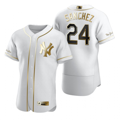 New York New York Yankees #24 Gary Sanchez White Men's Authentic Golden Edition Jersey Men's