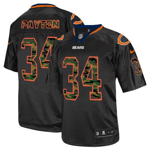 Bears #34 Walter Payton Black Men's Stitched Elite Camo Fashion Jersey
