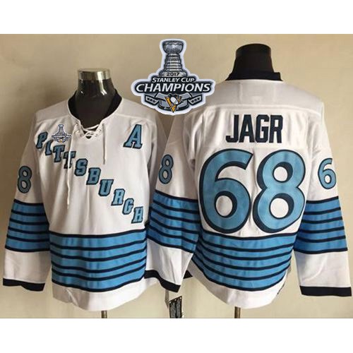 Pittsburgh Penguins #68 Jaromir Jagr White/Light Blue CCM Throwback 2017 Stanley Cup Finals Champions Stitched Jersey Men's