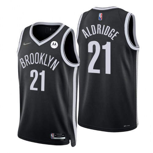Brooklyn Nets #21 Lamarcus Aldridge Black Mens 2021-22 75th Anniversary Diamond Swingman Jersey - Icon Edition Mens