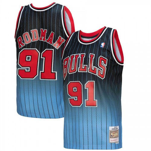 Chicago Chicago Bulls #91 Dennis Rodman Mitchell & Ness Mens Black/Light Blue 1995/96 Hardwood Classics Fadeaway Swingman Player Jersey Mens