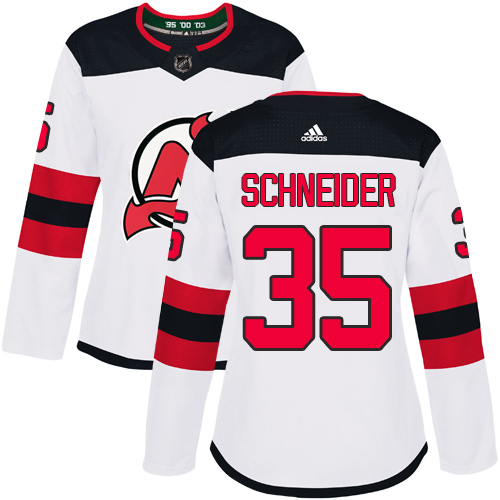 Adidas New Jersey Devils #35 Cory Schneider White Road Authentic Women's Stitched Jersey Womens
