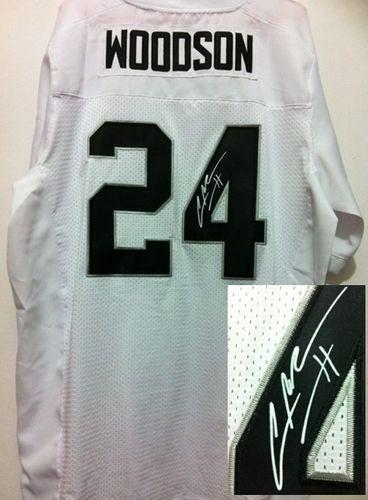 Raiders #24 Charles Woodson White Men's Stitched Elite Autographed Jersey