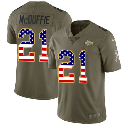 Chiefs #21 Trent McDuffie Olive/USA Flag Men's Stitched Limited 2017 Salute To Service Jersey