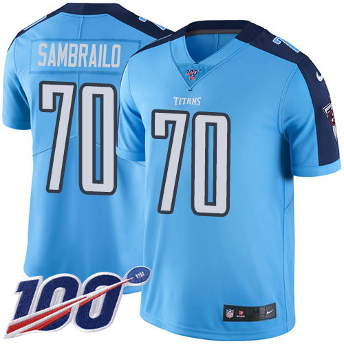 Tennessee Titans #70 Ty Sambrailo Light Blue Youth Stitched Limited Rush 100th Season Jersey Youth