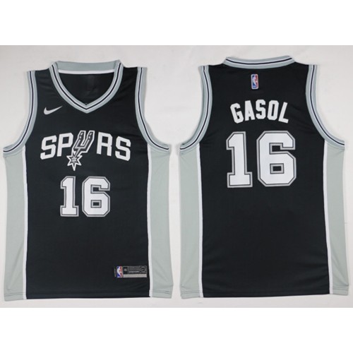 San Antonio Spurs #16 Pau Gasol Black Swingman Icon Edition Jersey Mens