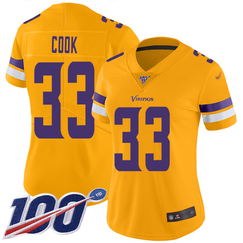 Minnesota Vikings #33 Dalvin Cook Gold Women's Stitched Limited Inverted Legend 100th Season Jersey Womens