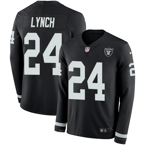 Las Vegas Raiders #24 Marshawn Lynch Black Team Color Men's Stitched Limited Therma Long Sleeve Jersey Men's