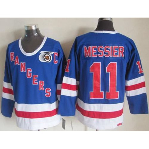 New York Rangers #11 Mark Messier Blue CCM 75TH Stitched Jersey Men's