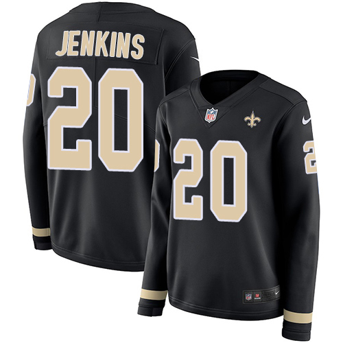New Orleans Saints #20 Janoris Jenkins Black Team Color Women's Stitched Limited Therma Long Sleeve Jersey Womens