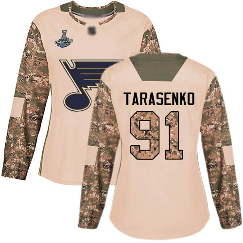 Adidas St. Louis Blues #91 Vladimir Tarasenko Camo Authentic 2017 Veterans Day Stanley Cup Champions Women's Stitched Jersey Womens