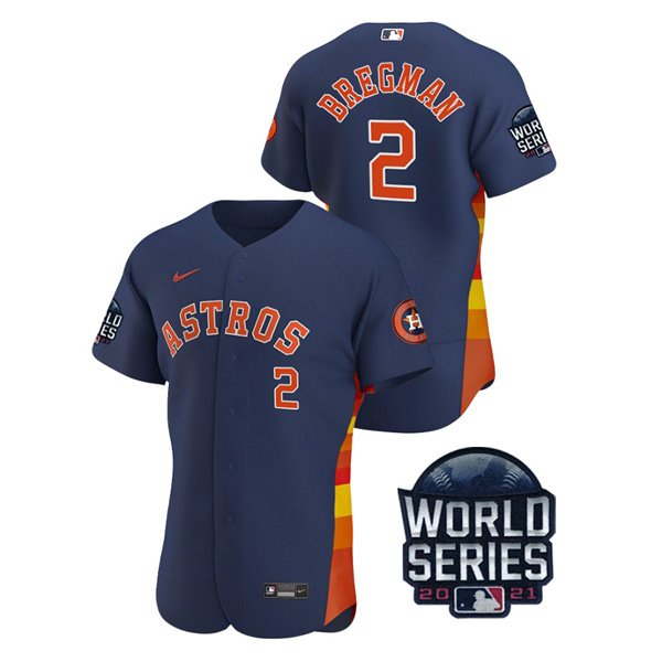 Houston Astros #2 Alex Bregman Men's 150th Anniversary 2021 World Series Authentic Jersey - Navy