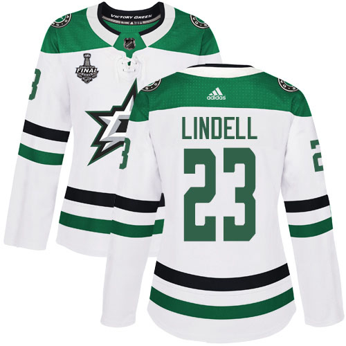 Adidas Dallas Stars #23 Esa Lindell White Road Authentic Women's 2020 Stanley Cup Final Stitched Jersey Womens