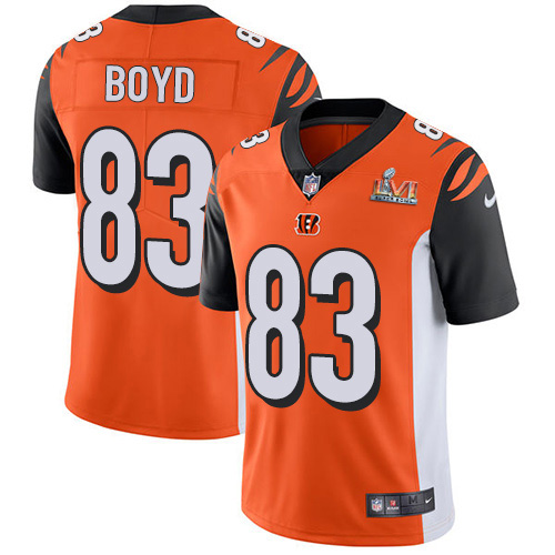 Bengals #83 Tyler Boyd Orange Alternate Super Bowl LVI Patch Men's Stitched Vapor Untouchable Limited Jersey