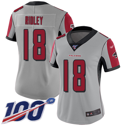Falcons #18 Calvin Ridley Silver Women's Stitched Limited Inverted Legend 100th Season Jersey