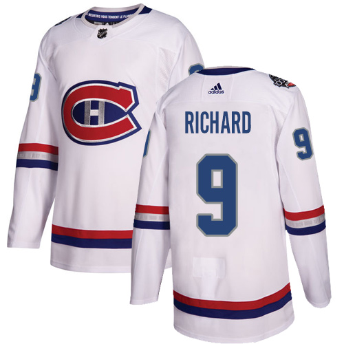 Adidas Montreal Canadiens #9 Maurice Richard White Authentic 2017 100 Classic Stitched Jersey Men's