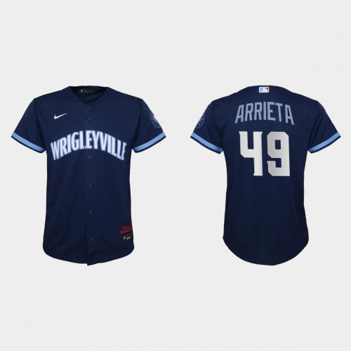 Chicago Chicago Cubs #49 Jake Arrieta Youth 2021 City Connect Navy Jersey Youth