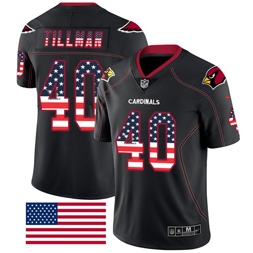 Cardinals #40 Pat Tillman Black Men's Stitched Limited Rush USA Flag Jersey