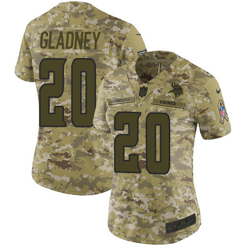 Minnesota Vikings #20 Jeff Gladney Camo Women's Stitched Limited 2018 Salute To Service Jersey Womens