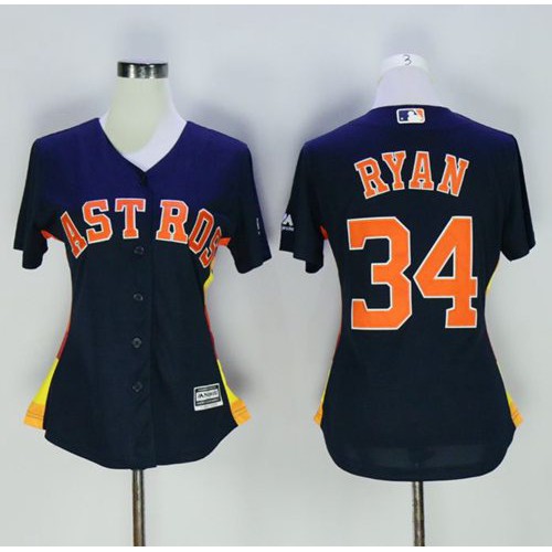 Houston Astros #34 Nolan Ryan Navy Blue Alternate Women's Stitched Jersey Womens